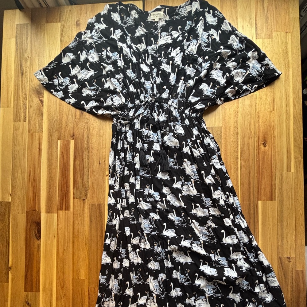 World Market Black and White Swan Print Dress